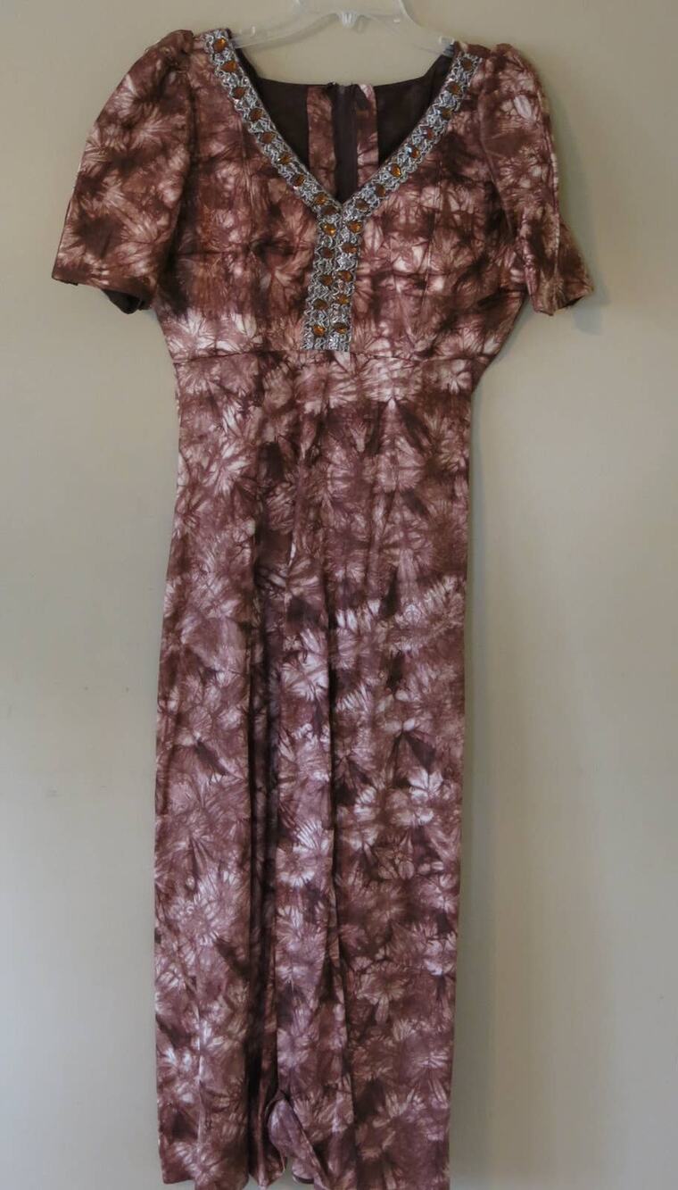 AFRICAN Handmade Ankara Dress Kaftan Long/Maxi Brown Tan Head Wrap Ethnic